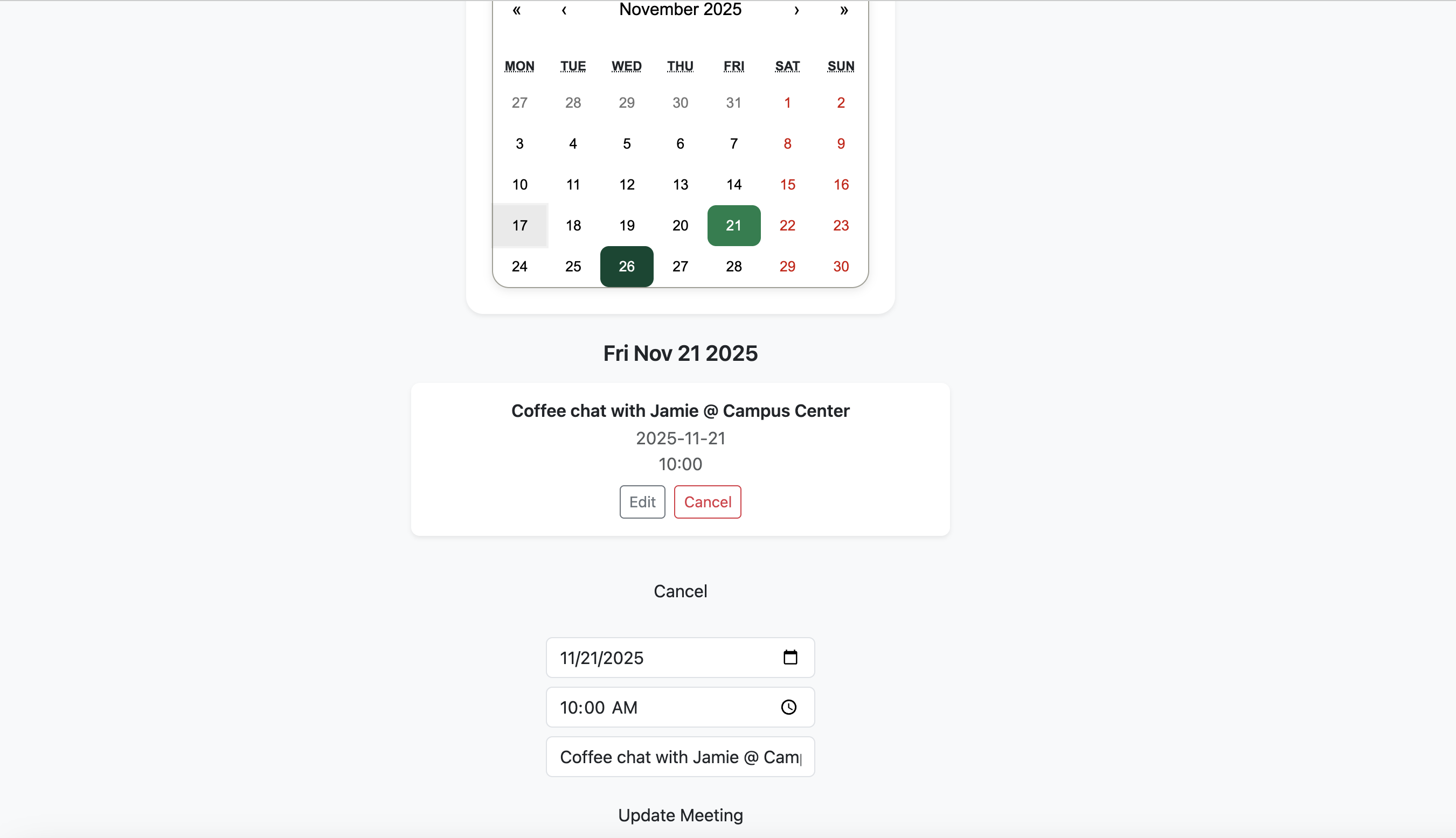 Meetings Edit Screenshot