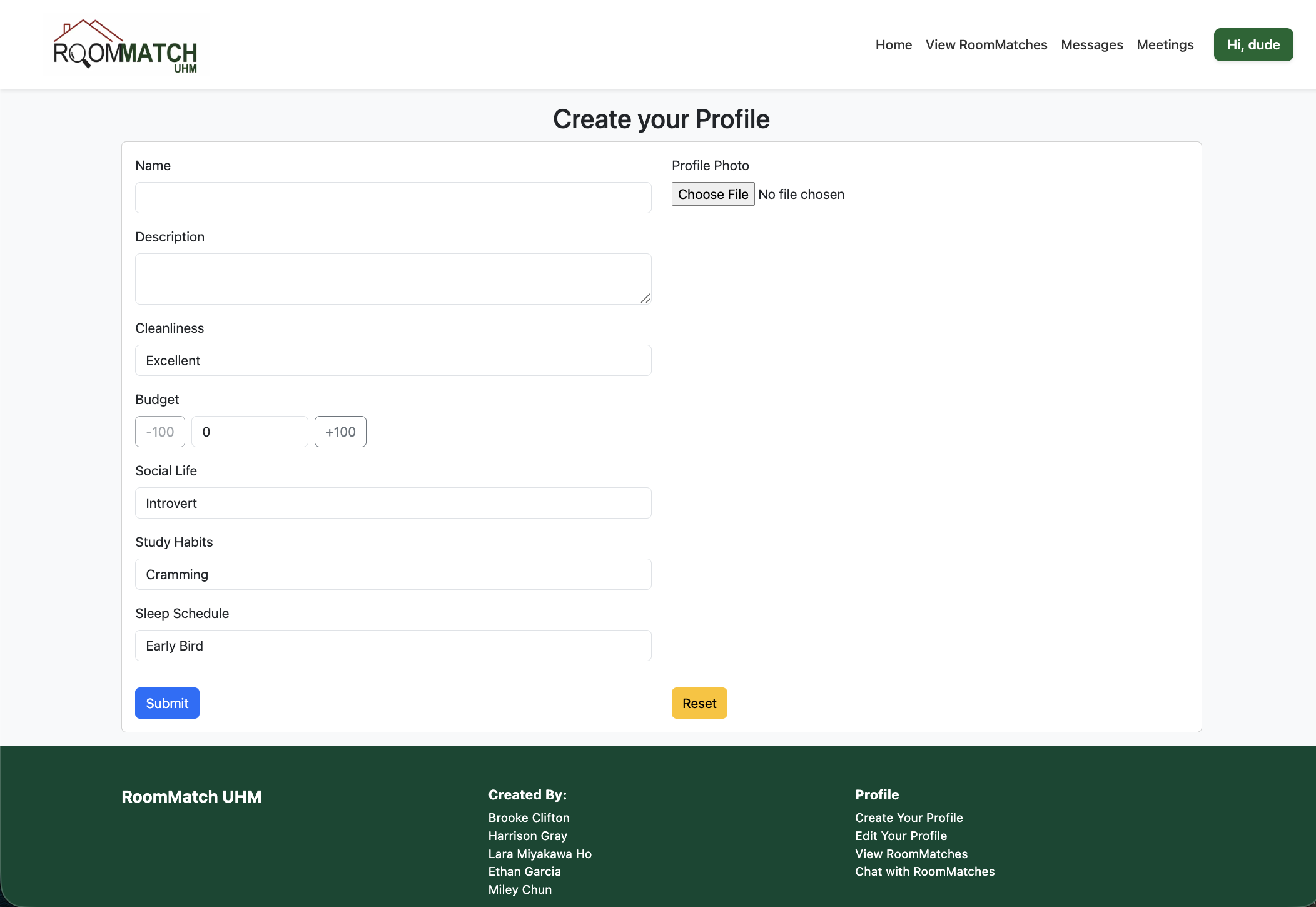 Create Profile Screenshot