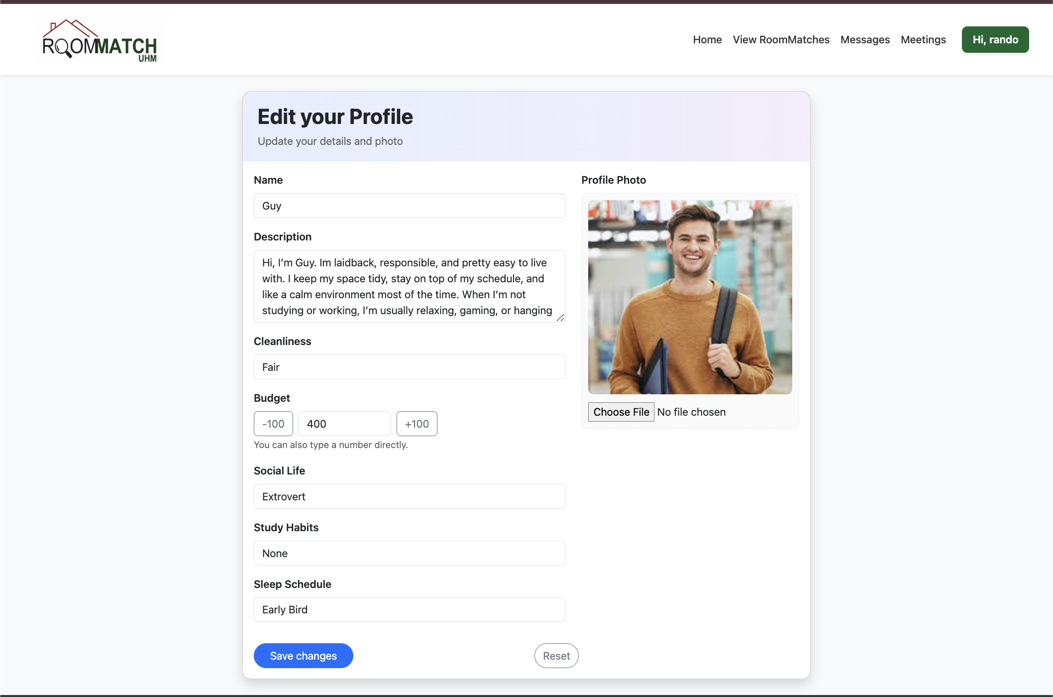 Edit Profile Screenshot