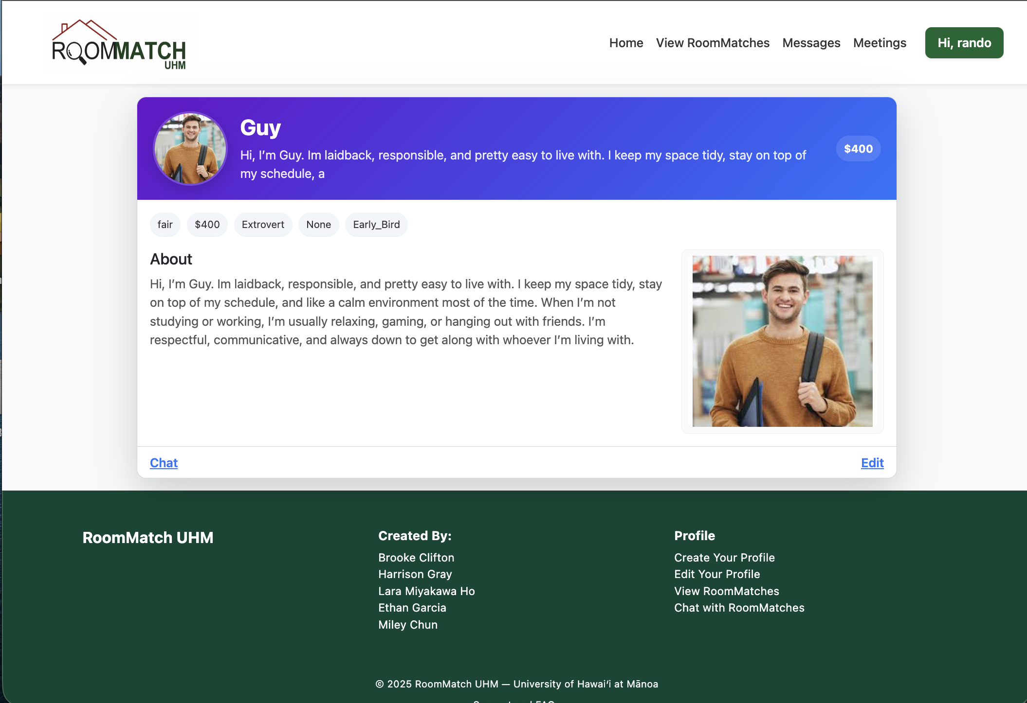 Profile Page Screenshot